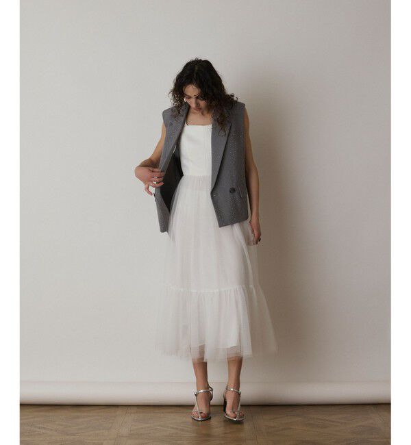  「チュールコンビティアードワンピース」|ワンピース|ホワイト