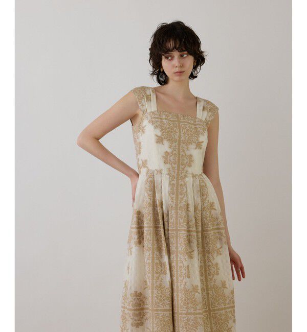 GRACE CONTINENTAL「フレームジャガードドレス」|ワンピース|ベージュ