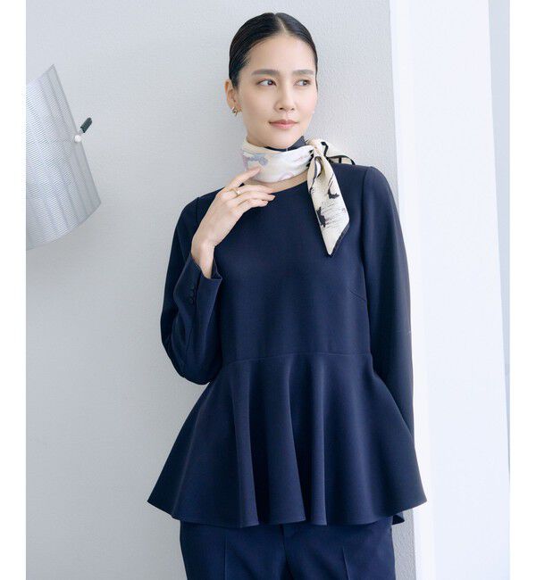 ROPE「トリアセダブルクロス ペプラムブラウス/イージーケア・セットアップ対応・26SS」|シャツ・ブラウス|ネイビー(40)