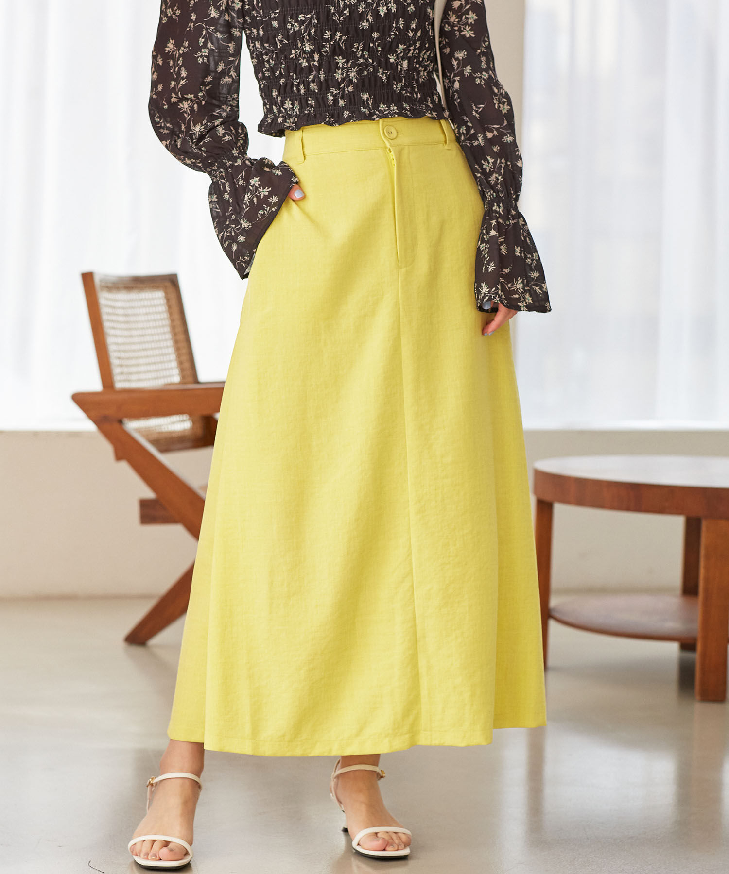 VIS「美easyリネンライクAラインスカート【洗える】【低身長～高身長】」|スカート|イエロー系(81)