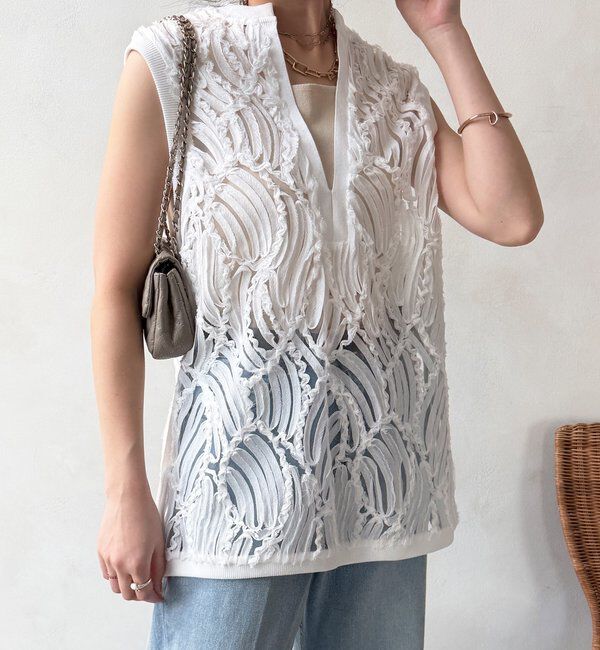  「【WEB限定】ジャガードチュニックベスト」|ブルゾン・スタジャン|