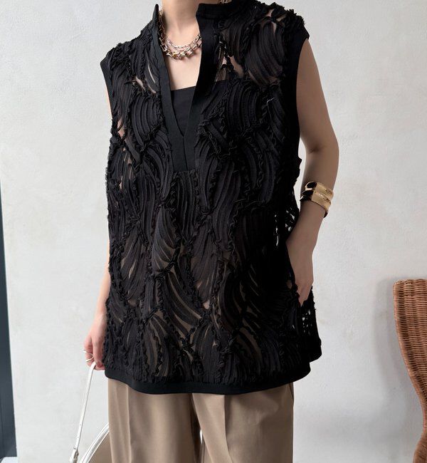  「【WEB限定】ジャガードチュニックベスト」|ブルゾン・スタジャン|