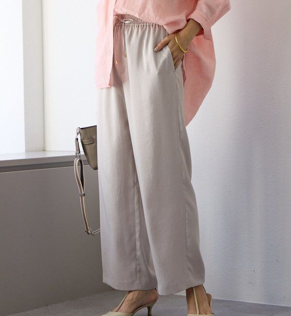  「予約【上品な光沢】サテンツイルイージーパンツ」|チノ|ベージュ