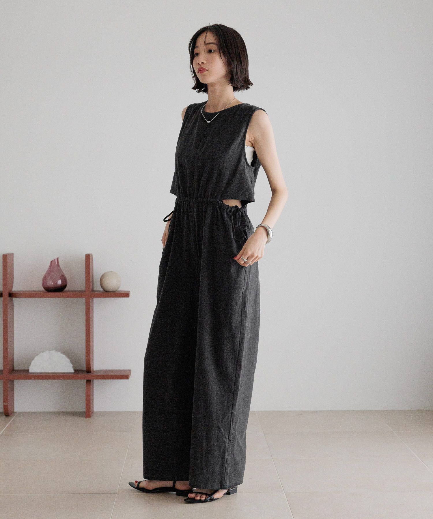 LOWRYS FARM「バックリボンオールインワン」|オールインワン|BLK