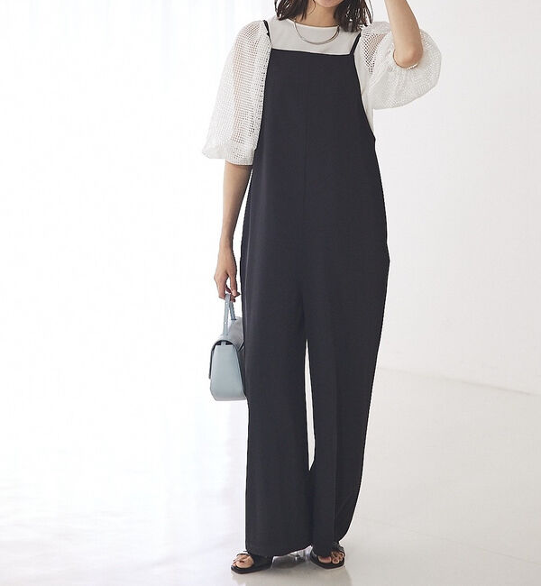 abahouse mavie「【セットアップ対応/大人のいちまんワンピ】クールタッチサテンサロンペット」|オールインワン|ブラック