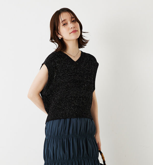 abahouse mavie「片畦ノースリーブ2WAYニット」|ニット・セーター|ブラック