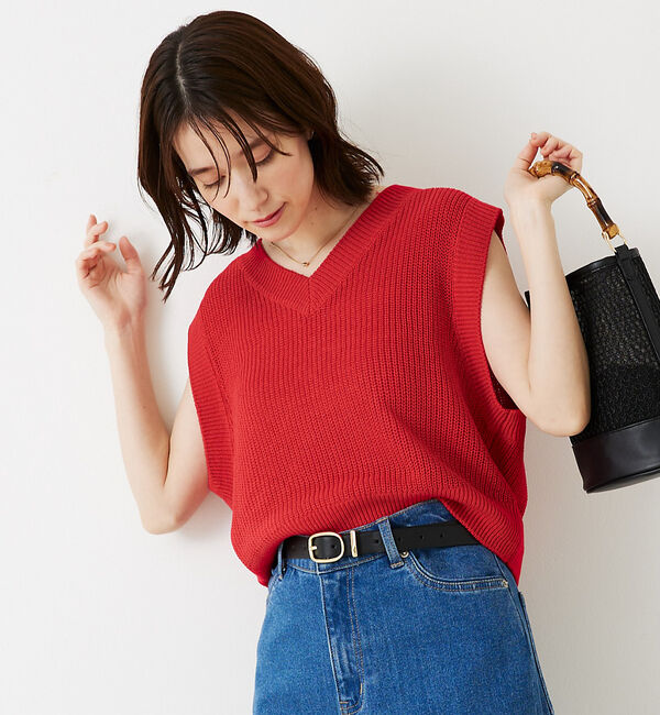 abahouse mavie「片畦ノースリーブ2WAYニット」|ニット・セーター|レッド