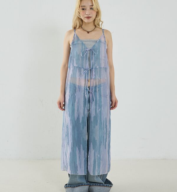 NOMINE「【前後着用可】水彩アート ニュアンス柄 2WAY シアー キャミワンピース ロン」|ワンピース|