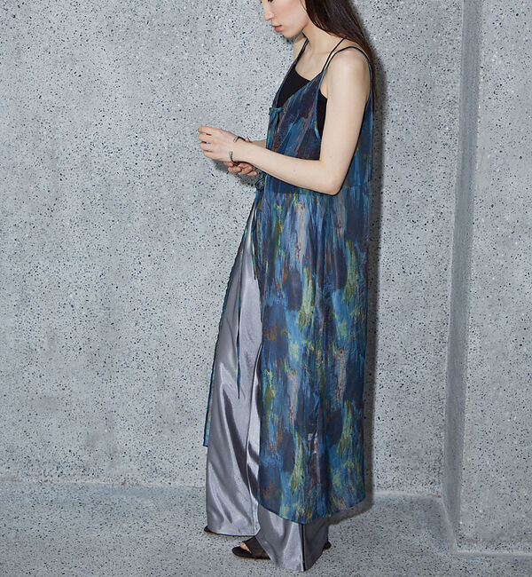 NOMINE「【前後着用可】水彩アート ニュアンス柄 2WAY シアー キャミワンピース ロン」|ワンピース|