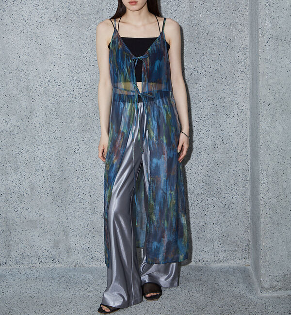 NOMINE「【前後着用可】水彩アート ニュアンス柄 2WAY シアー キャミワンピース ロン」|ワンピース|