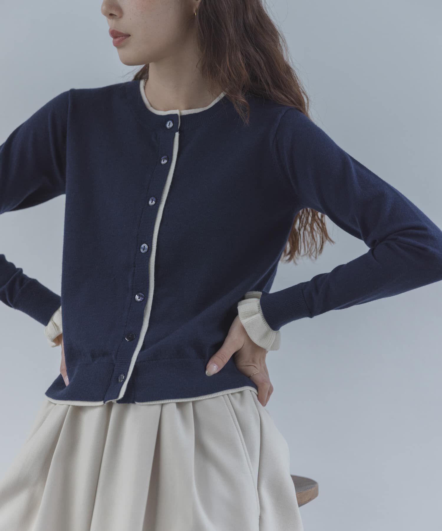Sonny Label 「配色フリルニットカーディガン」|カーディガン|ネイビー