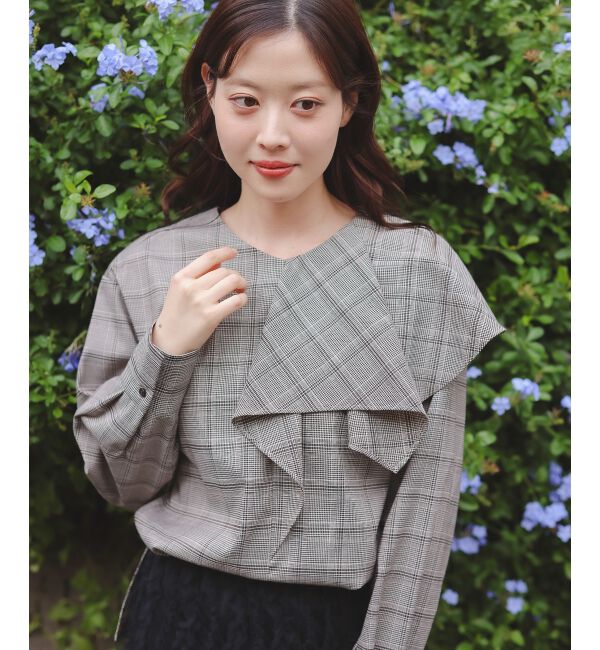  「アシメフリルケープチェックブラウス」|シャツ・ブラウス|