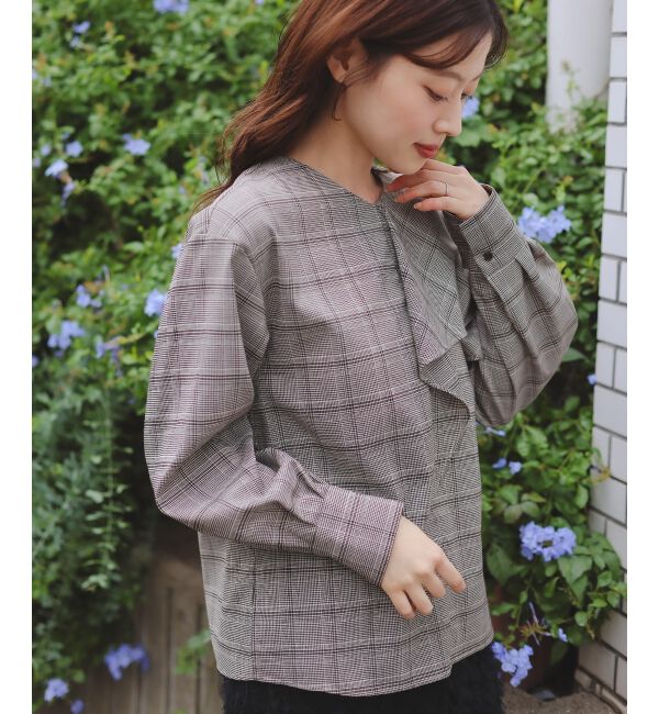  「アシメフリルケープチェックブラウス」|シャツ・ブラウス|