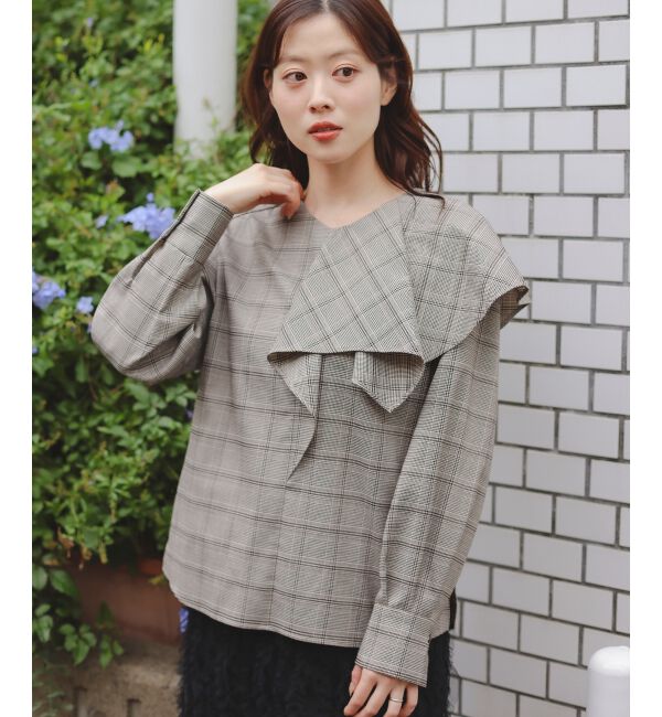 「アシメフリルケープチェックブラウス」|シャツ・ブラウス|