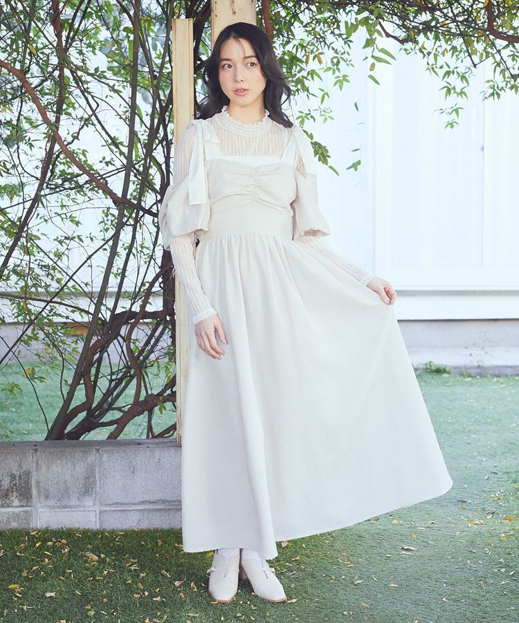 earth music&ecology「リボンショルダーオフショルワンピース」|ワンピース|Light beige