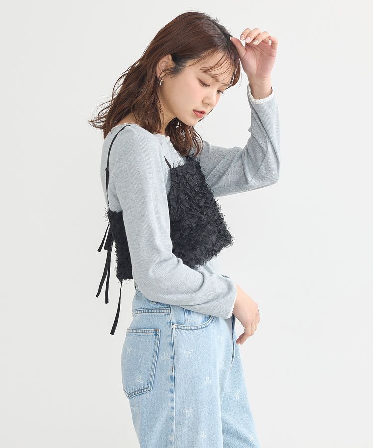 earth music&ecology「フリンジミックスチュールビスチェ」|ベスト・ジレ|