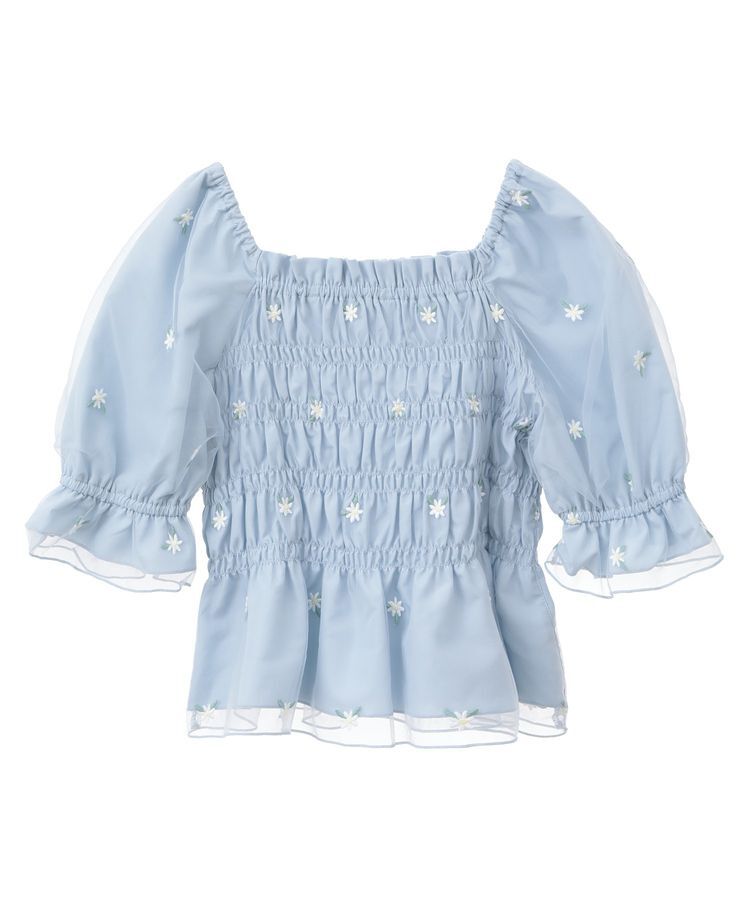 earth music&ecology「フラワー刺繍シャーリングプルオーバー」|シャツ・ブラウス|