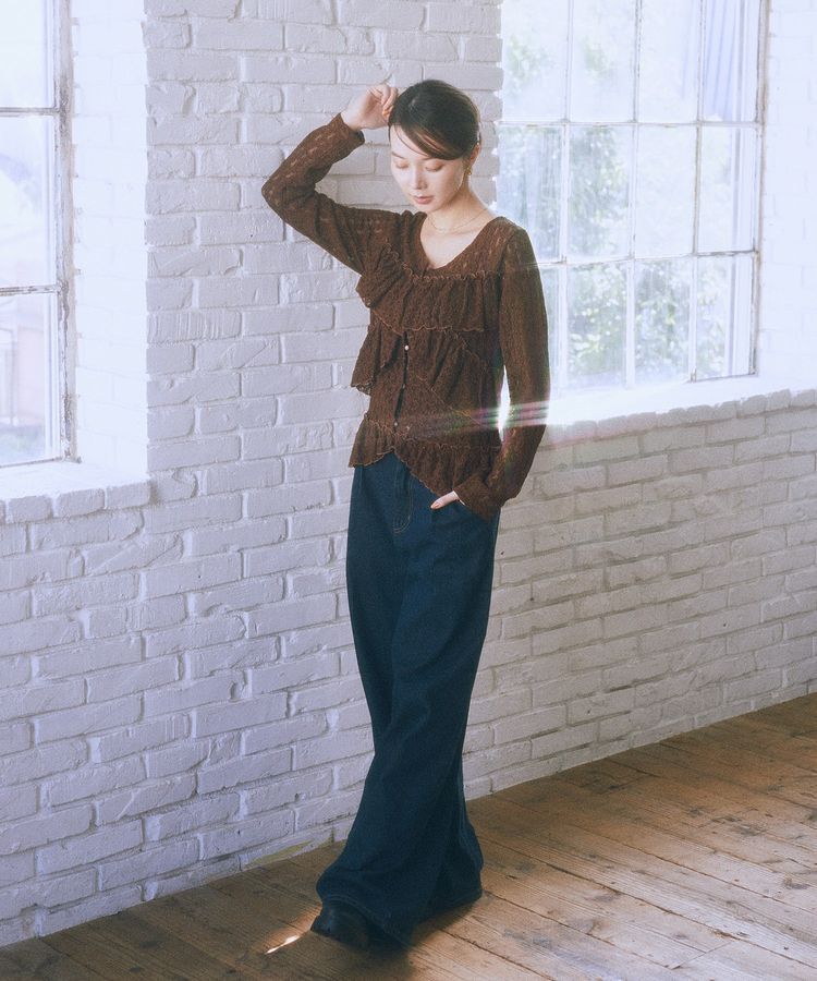 earth music&ecology「レースフリルメローカーディガン」|カーディガン|