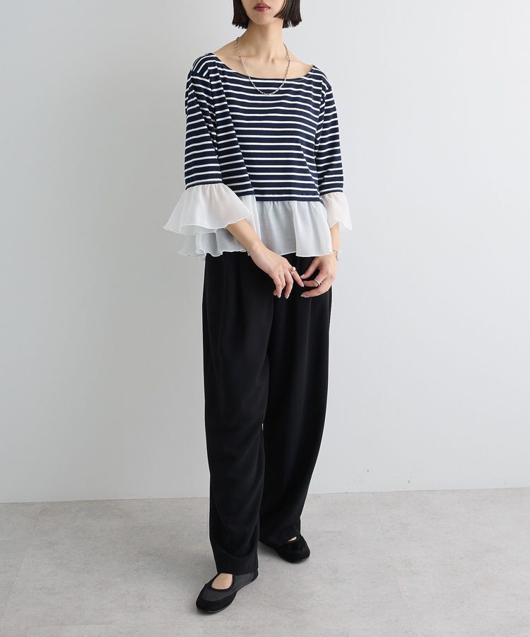 AnriettMusee「異素材ボーダーペプラムカットソー」|Tシャツ・カットソー|