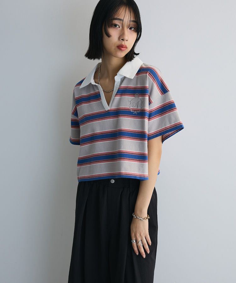 AnriettMusee「エムブレム刺繍ショートボーダーカットソー」|Tシャツ・カットソー|