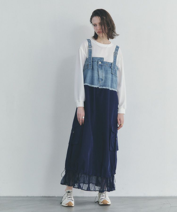Editt by YECCA VECCA「デニムMIXデザインサロペット」|オールインワン|