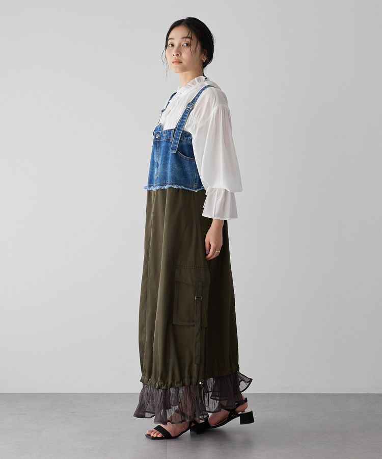 Editt by YECCA VECCA「デニムMIXデザインサロペット」|オールインワン|