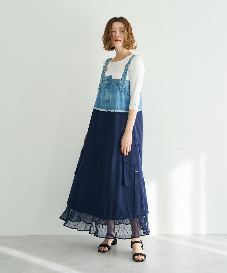 Editt by YECCA VECCA「デニムMIXデザインサロペット」|オールインワン|