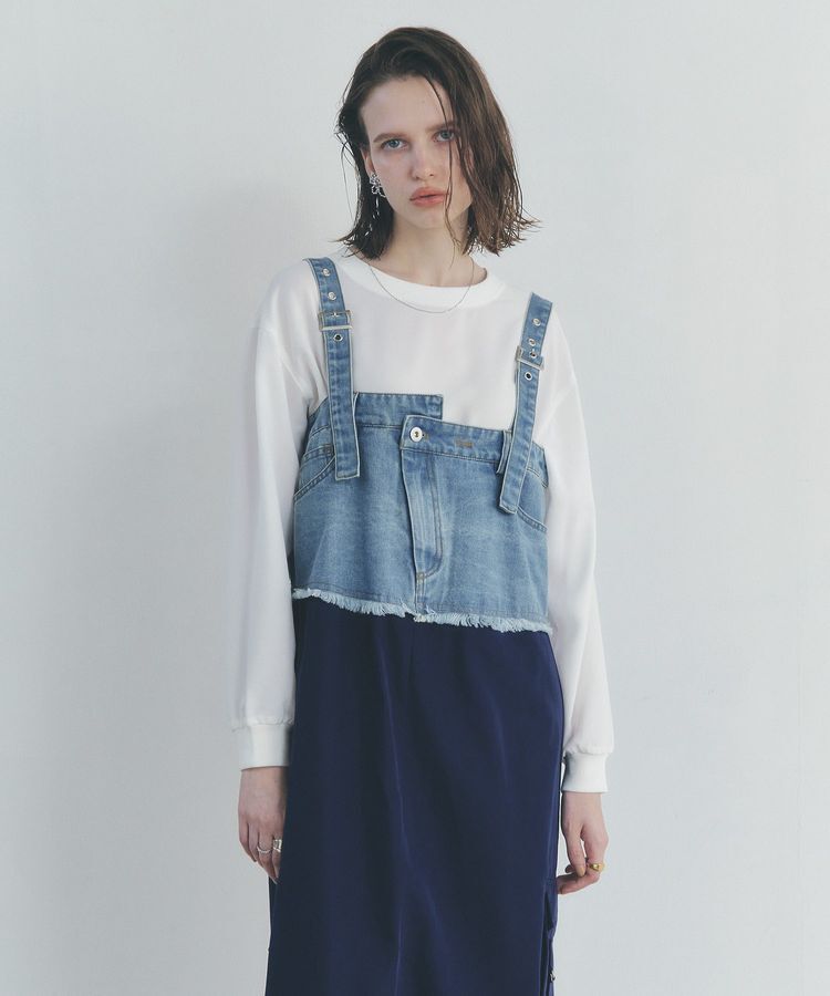 Editt by YECCA VECCA「デニムMIXデザインサロペット」|オールインワン|