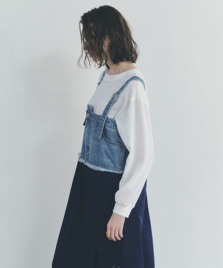Editt by YECCA VECCA「デニムMIXデザインサロペット」|オールインワン|