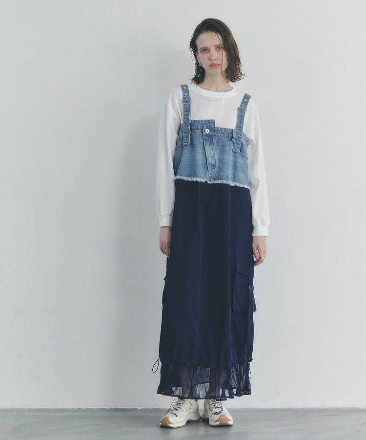 Editt by YECCA VECCA「デニムMIXデザインサロペット」|オールインワン|Light indigo