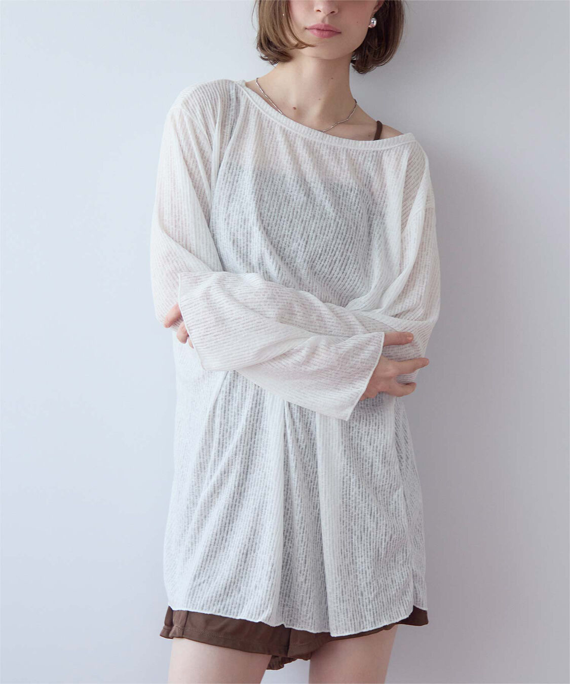 SEA DRESS「4点セット/リラックストップス&ショートパンツ付ビキニ/水着」|ビキニ|ｵﾌﾎﾜｲﾄ/Dﾌﾞﾗｳﾝ