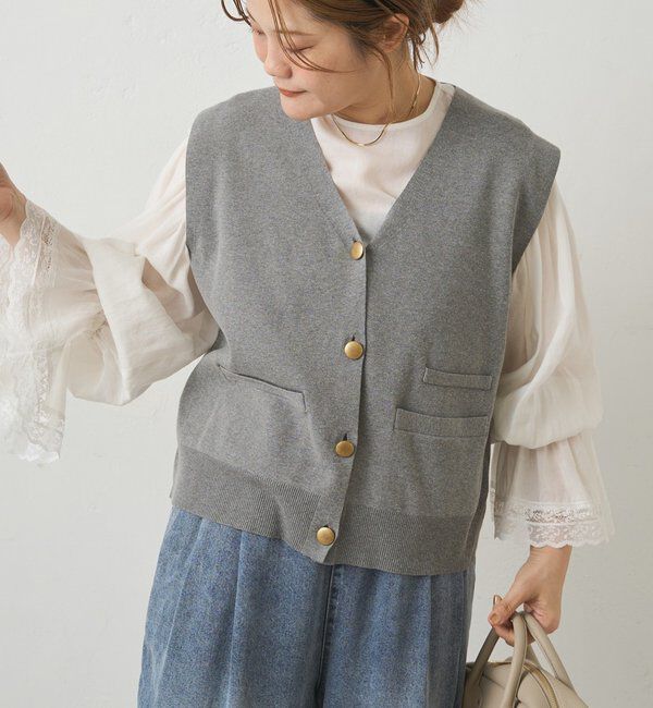  「【手洗い可能】ミラノリブニットジレベスト」|ニット・セーター|グレー