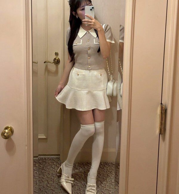  「金ボタン配色衿ニットトップス」|ニット・セーター|