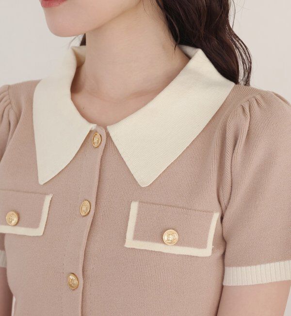  「金ボタン配色衿ニットトップス」|ニット・セーター|