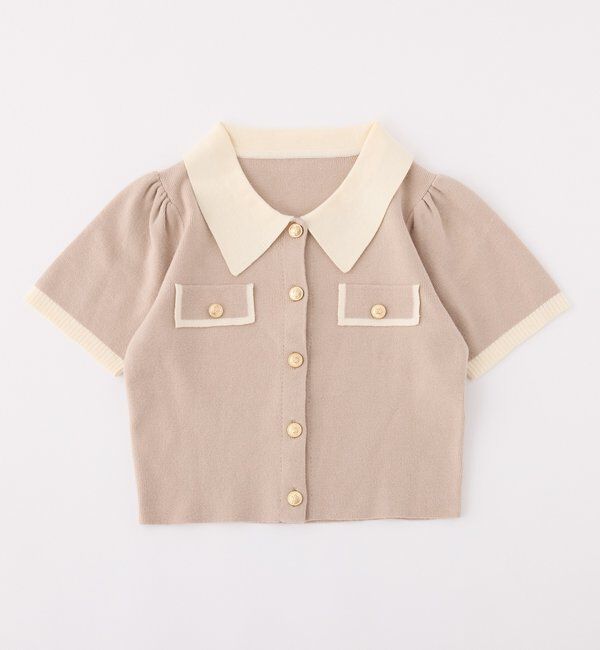  「金ボタン配色衿ニットトップス」|ニット・セーター|