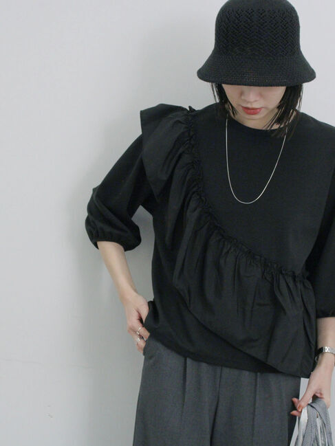 Samansa Mos2 blue「透かし柄ニットバケットハット」|その他|