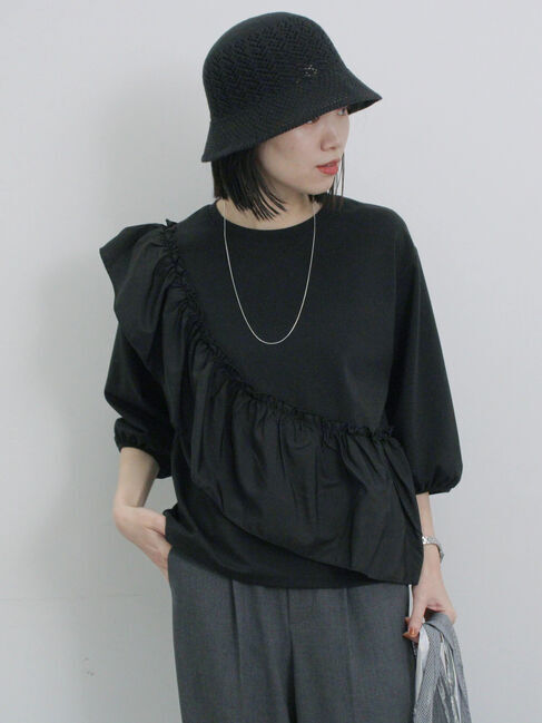 Samansa Mos2 blue「透かし柄ニットバケットハット」|その他|