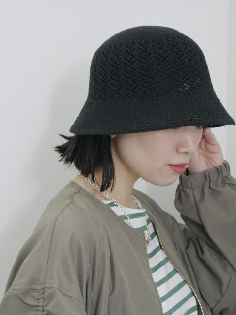 Samansa Mos2 blue「透かし柄ニットバケットハット」|その他|