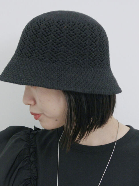 Samansa Mos2 blue「透かし柄ニットバケットハット」|その他|