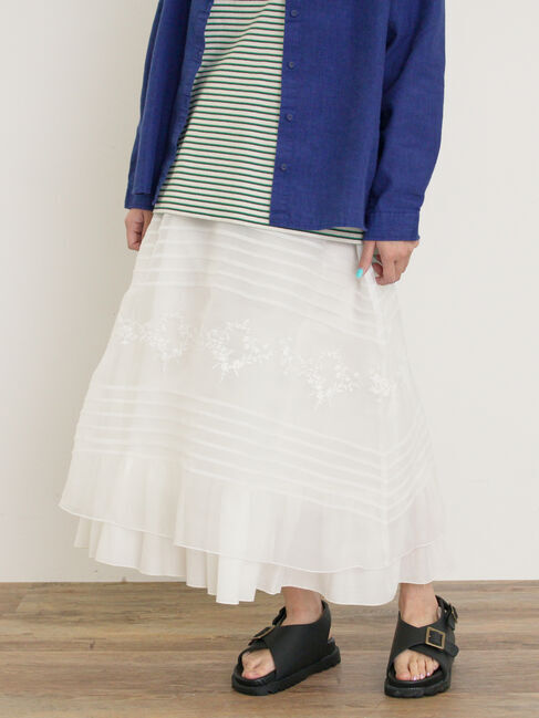 Samansa Mos2「オーガンジー刺繍スカート」|スカート|オフホワイト