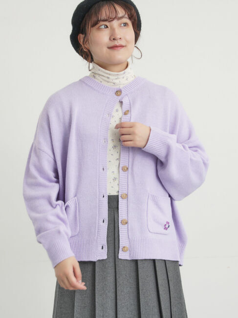 Samansa Mos2「花刺繍入りカーディガン」|カーディガン|パープル
