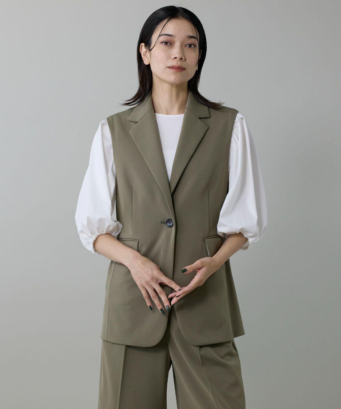 INED「《大きいサイズ》テーラードジレ」|ダウンベスト・ベスト|