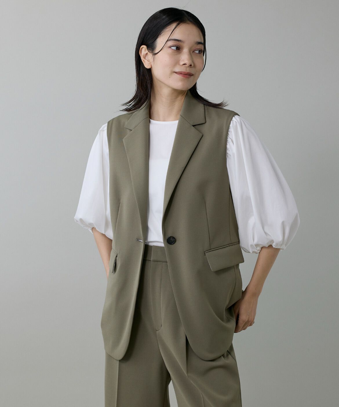 INED「《大きいサイズ》テーラードジレ」|ダウンベスト・ベスト|