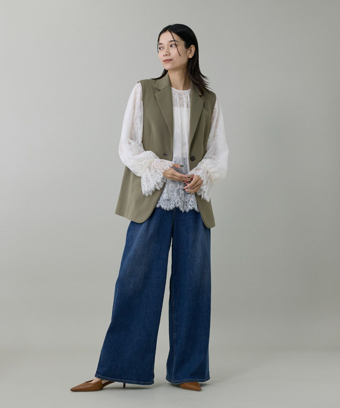 INED「《大きいサイズ》テーラードジレ」|ダウンベスト・ベスト|