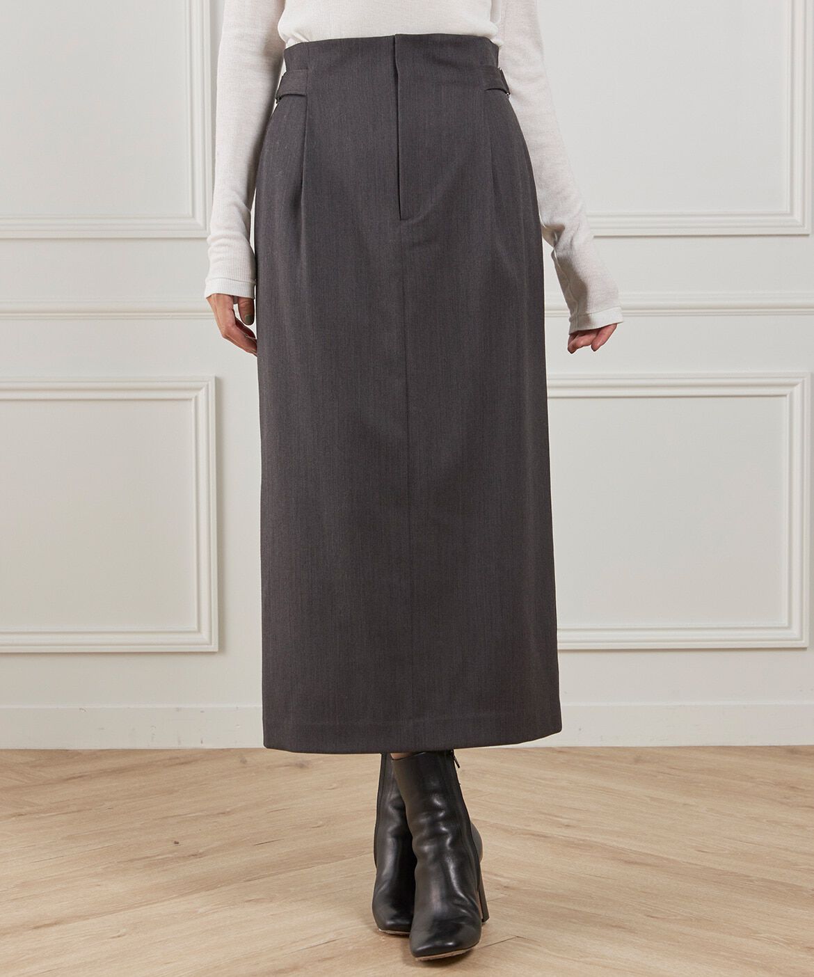 INED「《大きいサイズ》ベルテッドスカート」|タイト|チャコールグ 3