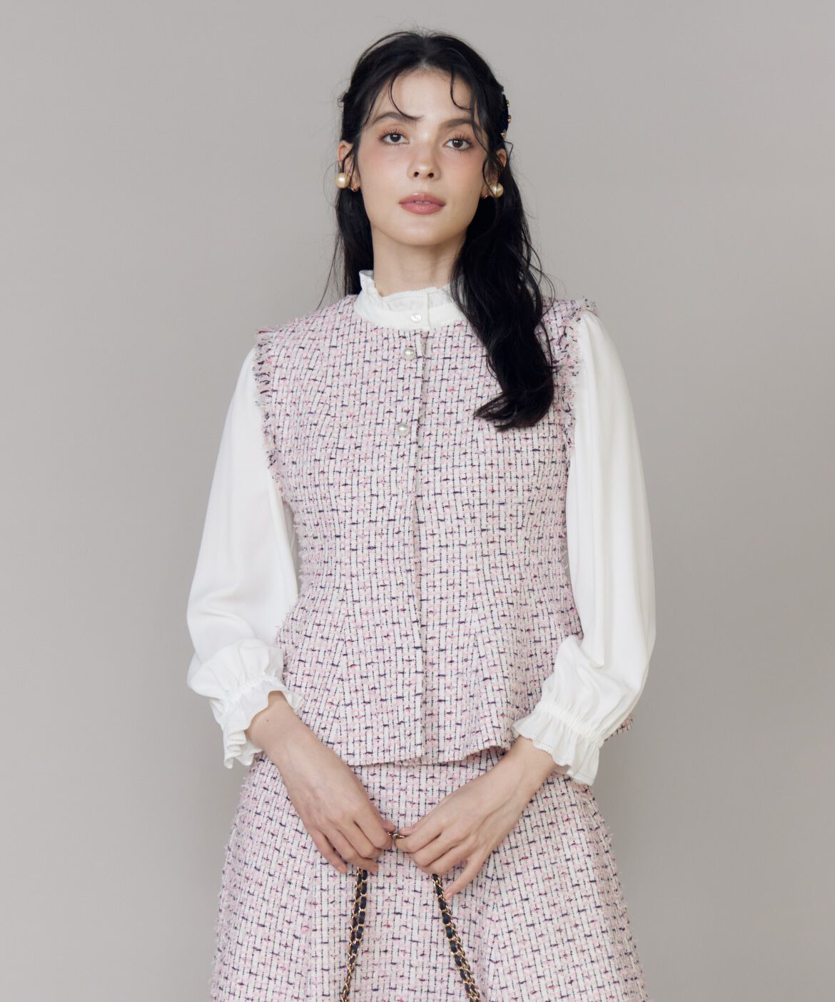 Maglie le cassetto「《M Maglie le cassetto》フリンジツイードジレ」|ダウンベスト・ベスト|