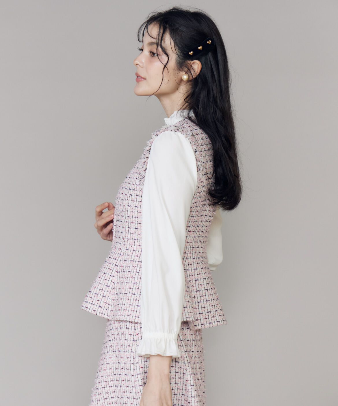 Maglie le cassetto「《大きいサイズ》フリンジツイードジレ《M Maglie le cassetto》」|ダウンベスト・ベスト|