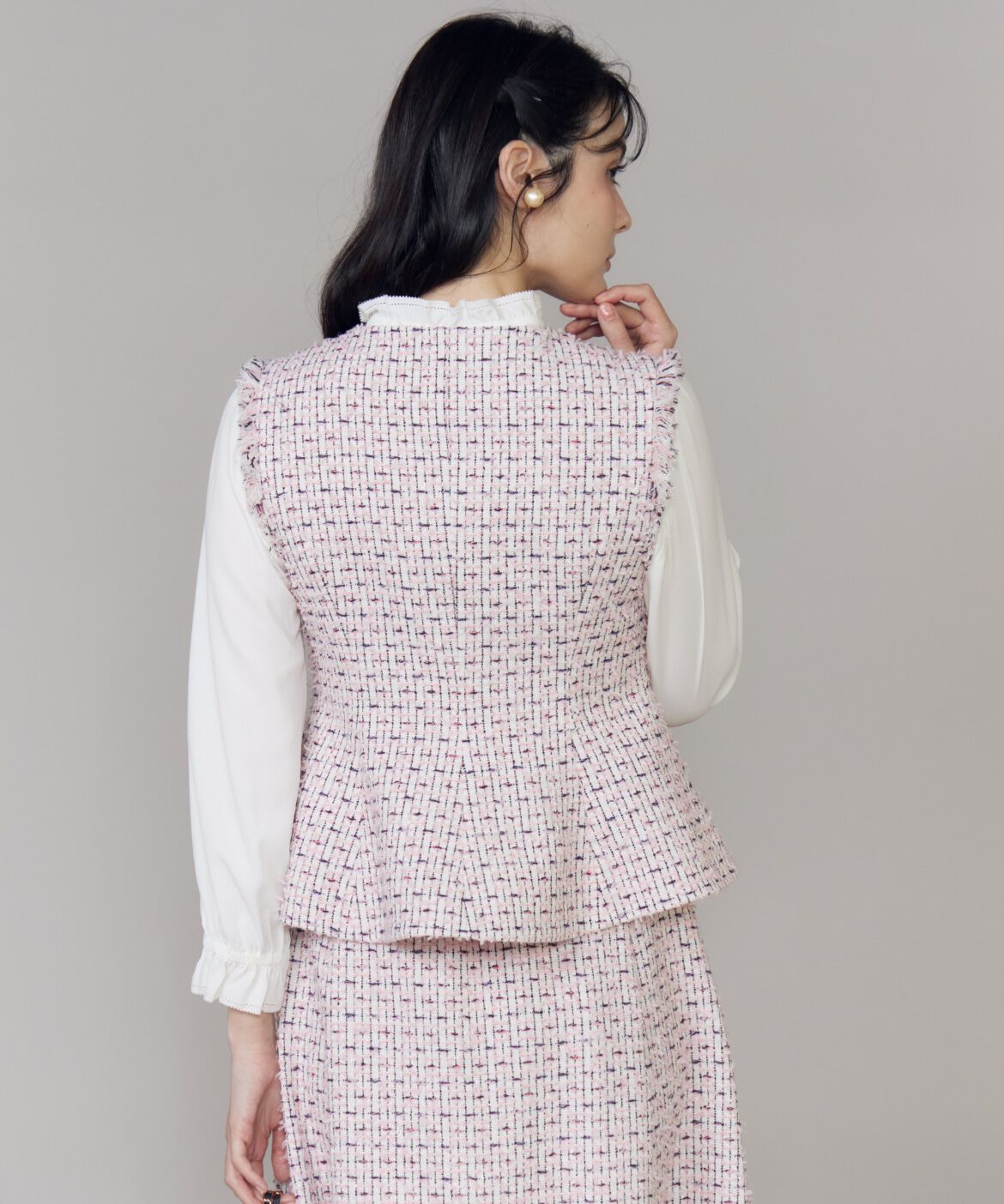 Maglie le cassetto「《大きいサイズ》フリンジツイードジレ《M Maglie le cassetto》」|ダウンベスト・ベスト|