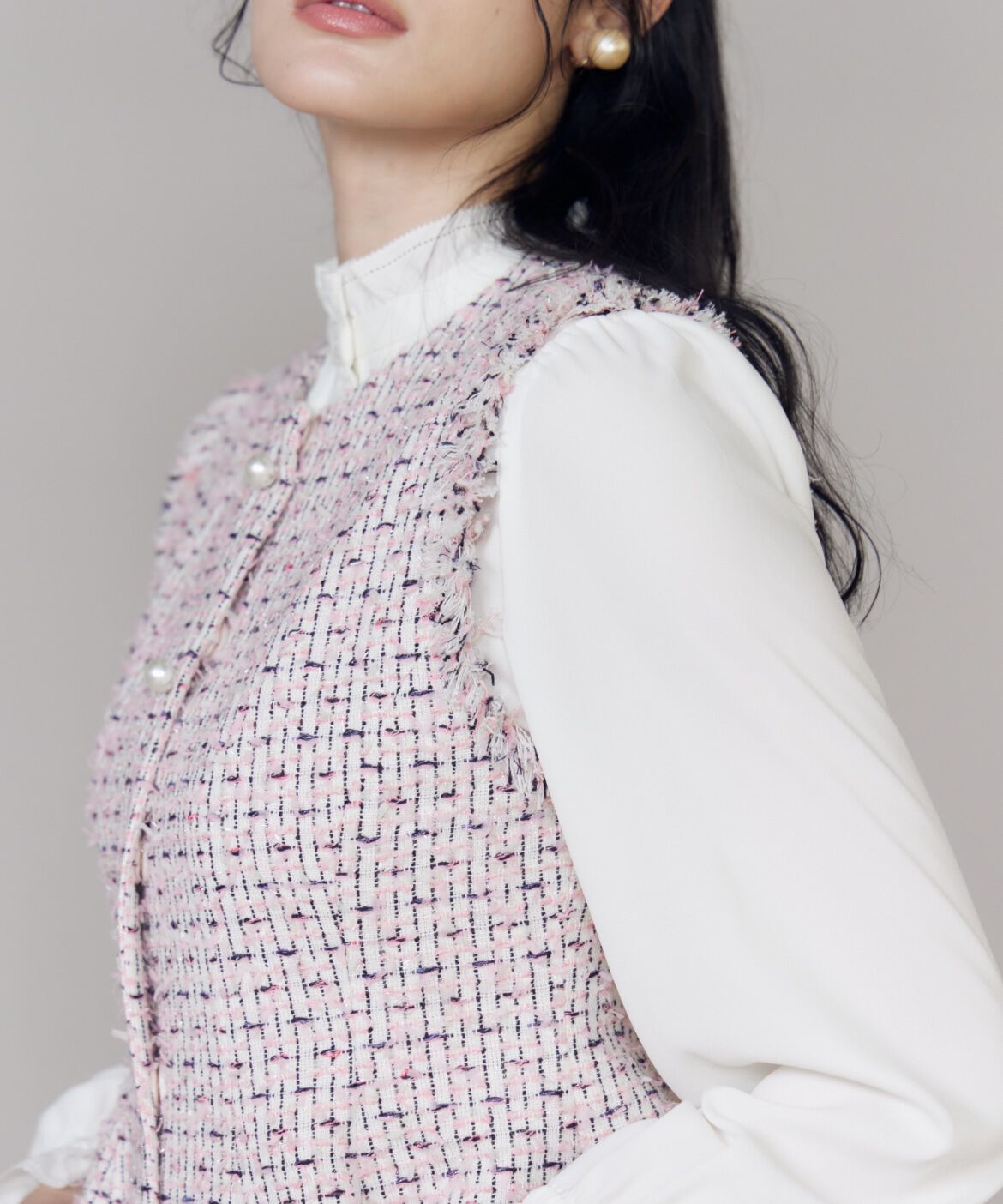 Maglie le cassetto「《大きいサイズ》フリンジツイードジレ《M Maglie le cassetto》」|ダウンベスト・ベスト|