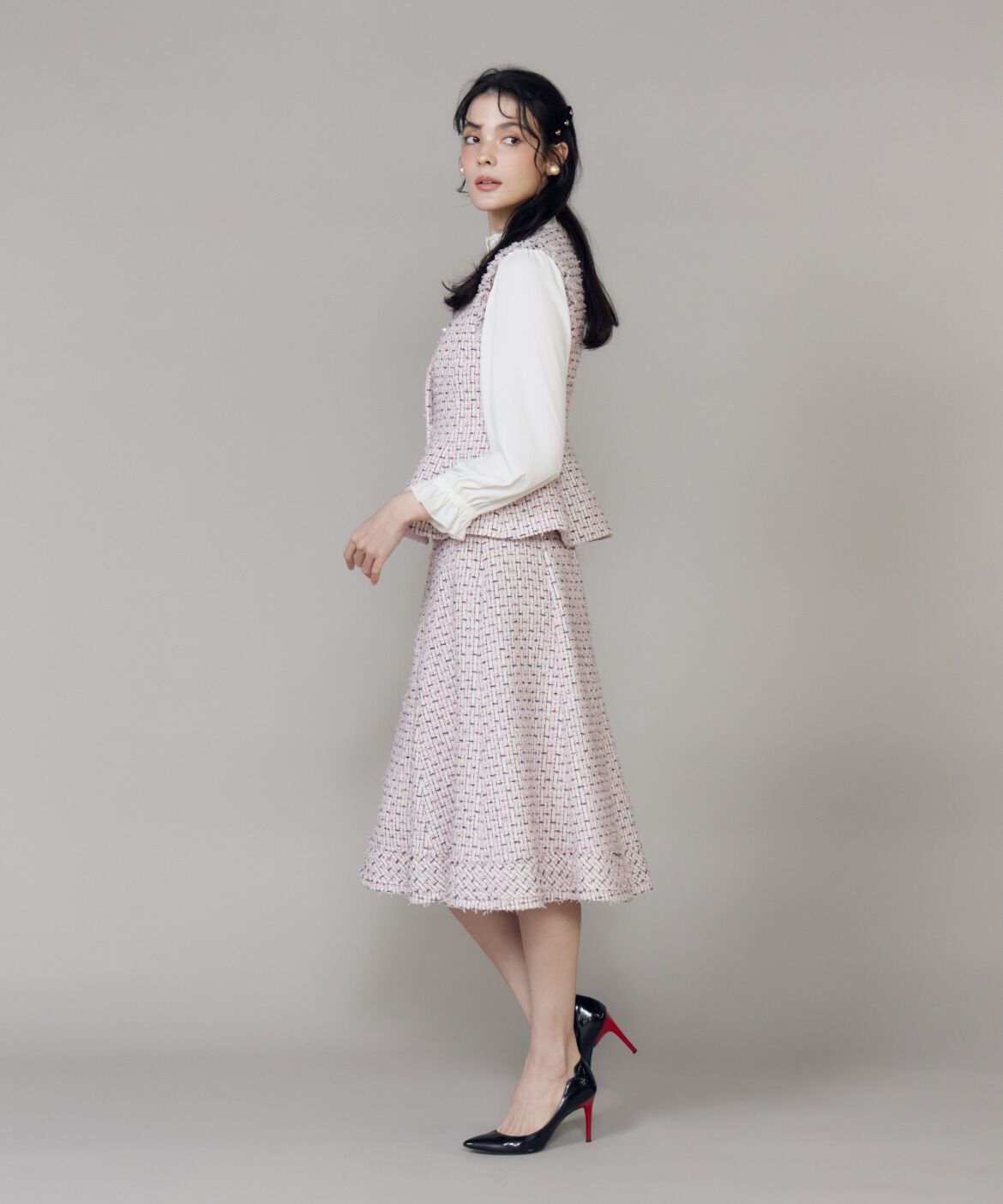 Maglie le cassetto「《大きいサイズ》フリンジツイードジレ《M Maglie le cassetto》」|ダウンベスト・ベスト|